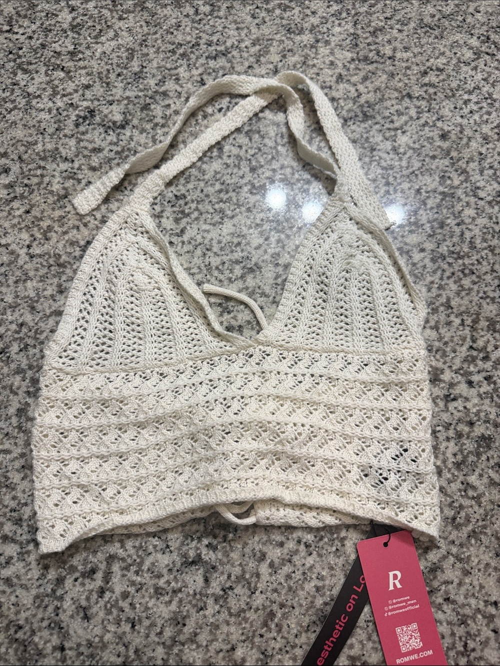 ROMWE Ivory Crochet Halter Bralette